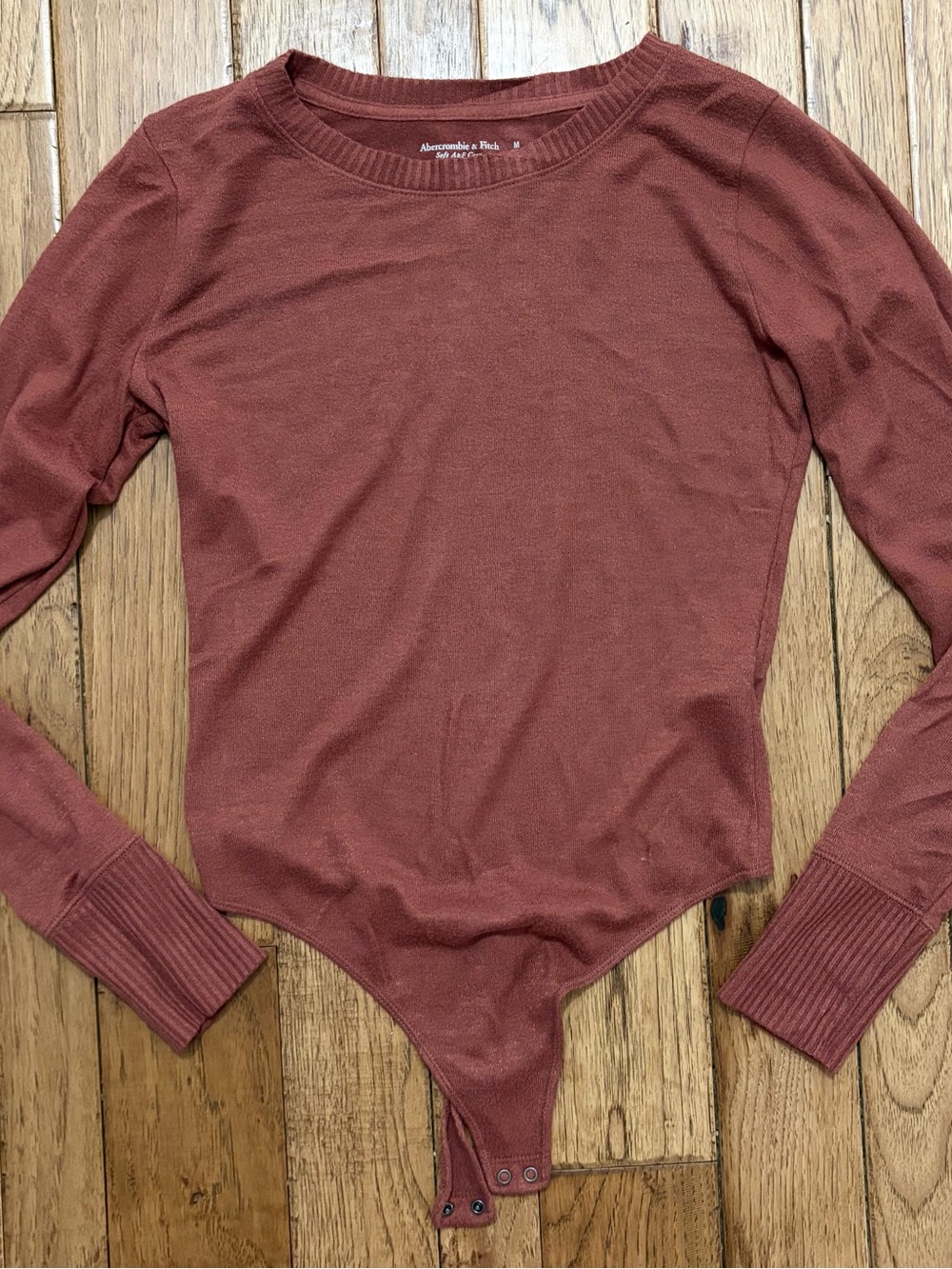 Abercrombie & Fitch Women's Rust Scoop Neck Long Sleeve Bodysuit Sweater